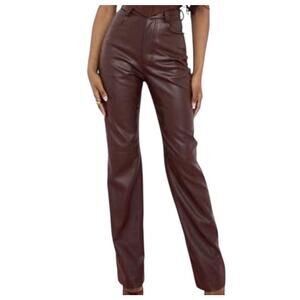 House of CB Womens Inaya Faux Leather Pants M Chocolate Straight Leg High Rise